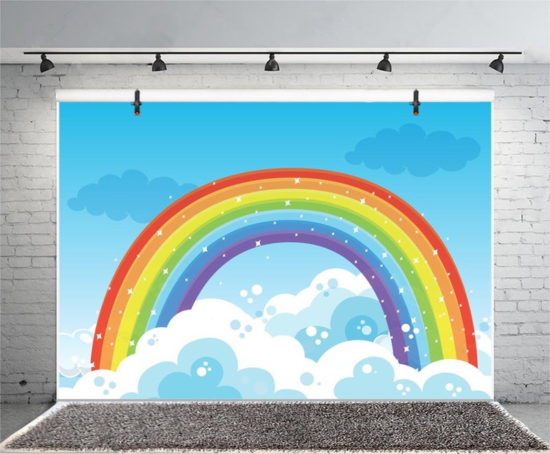 Leyiyi 5x3ft Photography Backdrop Rainbow Background Baby Baptism Baby Shower Starry Sky Cloud Skyline Vlogger Cake Table Kids Happy Birthday Summer Party Pajama Photo Portrait Vinyl Studio Prop - Image 4